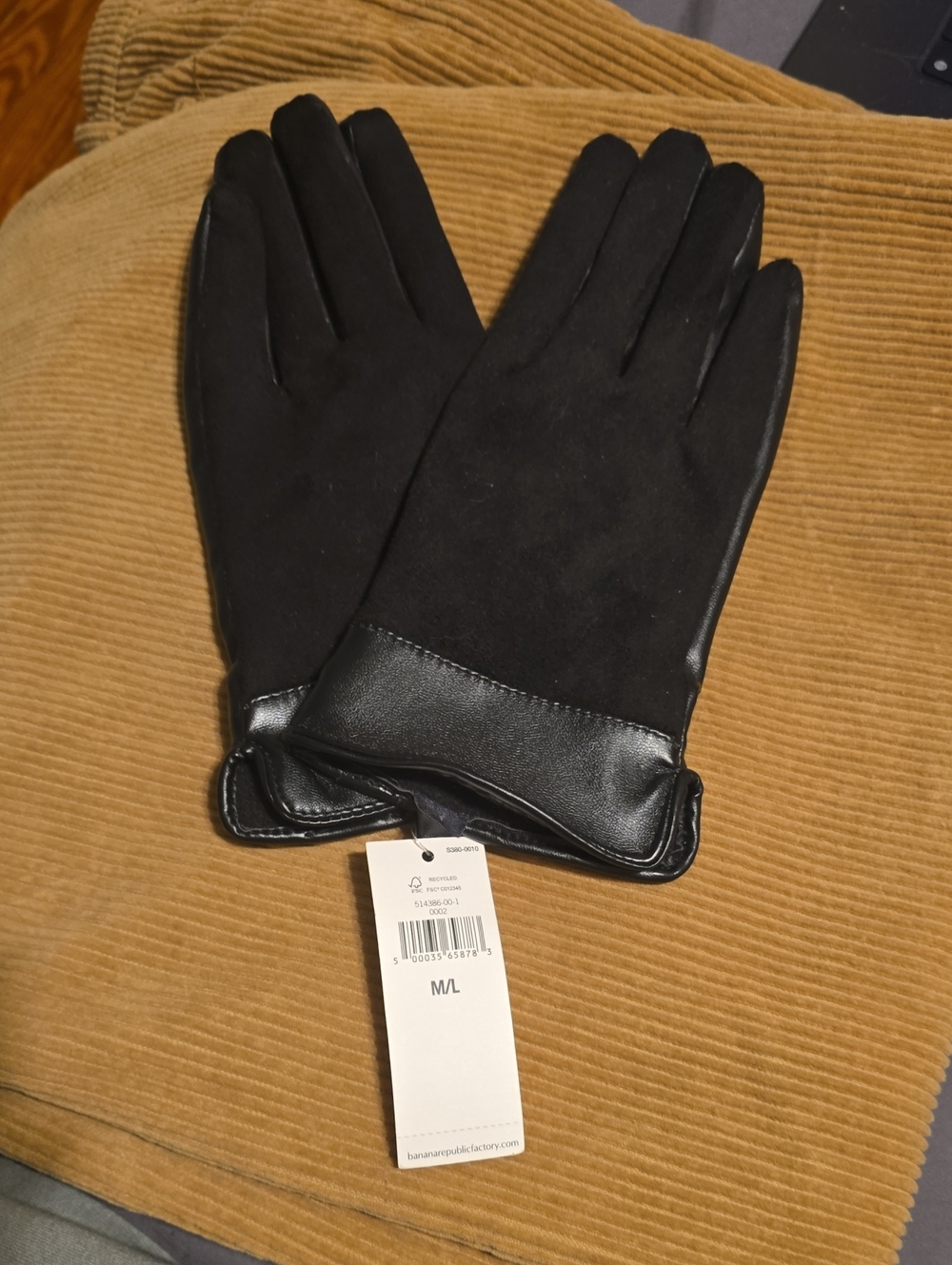 Banana Republic Factory Black Suede and Leather Trim Women's Gloves